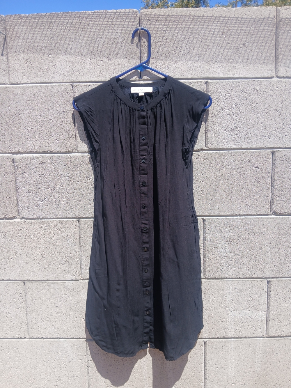LOFT Black Button-Down Cap-Sleeve Mini Dress